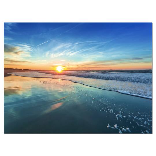Designart - Blue Seashore with Distant Sunset